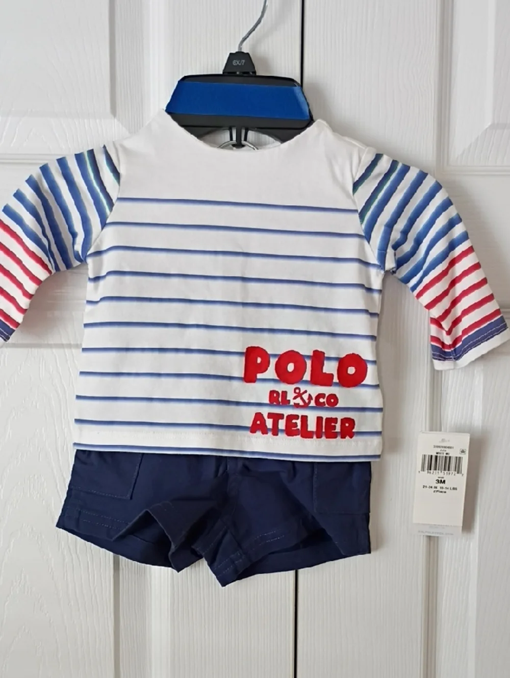Ralph Lauren Baby Two-Piece Short Set - White, Blue & Red 3 Mos.